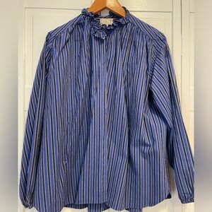 Mille striped blouse with ruffle neck detail